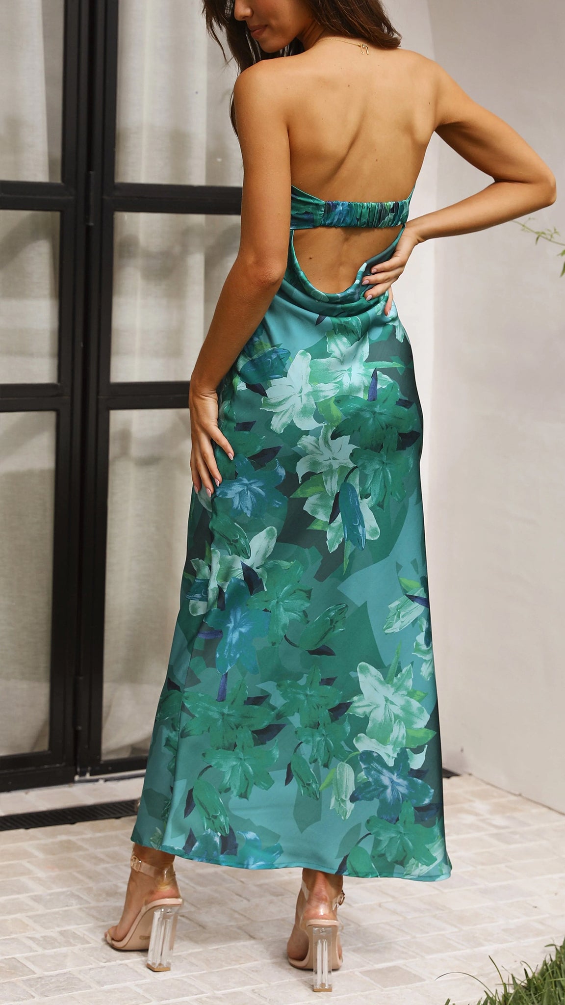 NOUVEAU RICHE Maxikleid Seiden Strapless Gefalteter Offenen Rücken Bustier