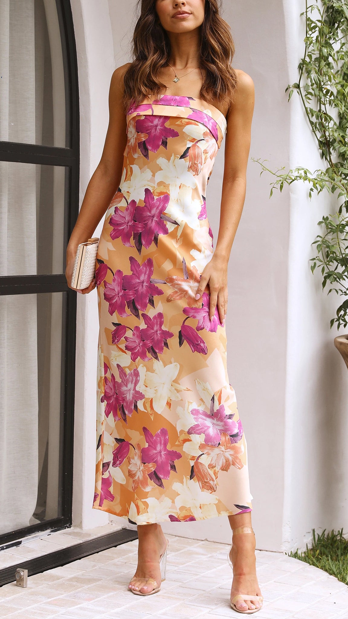 NOUVEAU RICHE Maxikleid Seiden Strapless Gefalteter Offenen Rücken Bustier