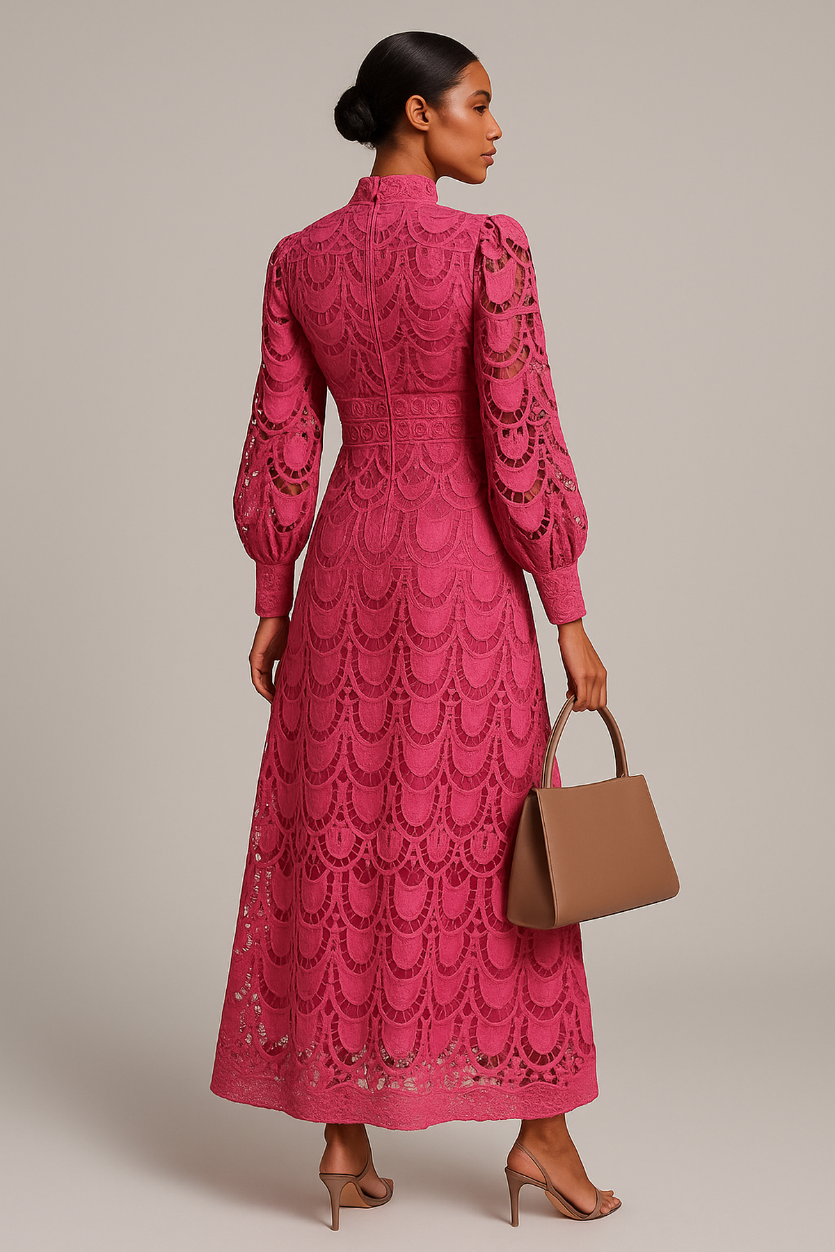 NOUVEAU RICHE Bodenlanges Maxikleid Aus Spitze Mit Laternenärmeln