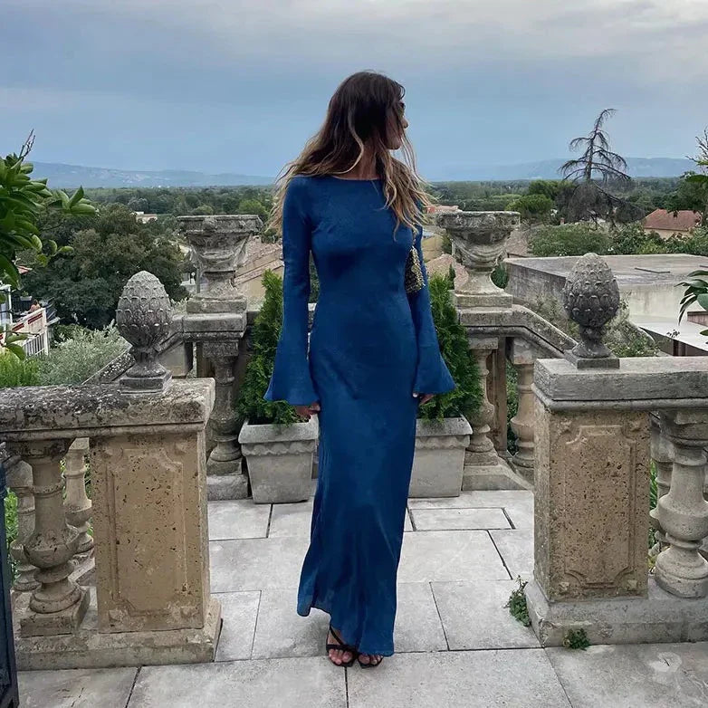 NOUVEAU RICHE Maxikleid Mit Belezza-Ärmeln Und Trompetenärmeln Für Elegante Frühlingsmode Mit Raffinesse Und Komfort
