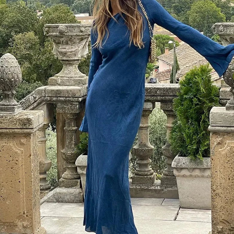 NOUVEAU RICHE Maxikleid Mit Belezza-Ärmeln Und Trompetenärmeln Für Elegante Frühlingsmode Mit Raffinesse Und Komfort