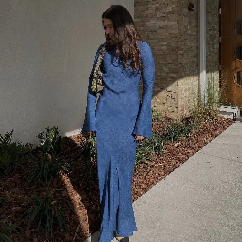 NOUVEAU RICHE Maxikleid Mit Belezza-Ärmeln Und Trompetenärmeln Für Elegante Frühlingsmode Mit Raffinesse Und Komfort