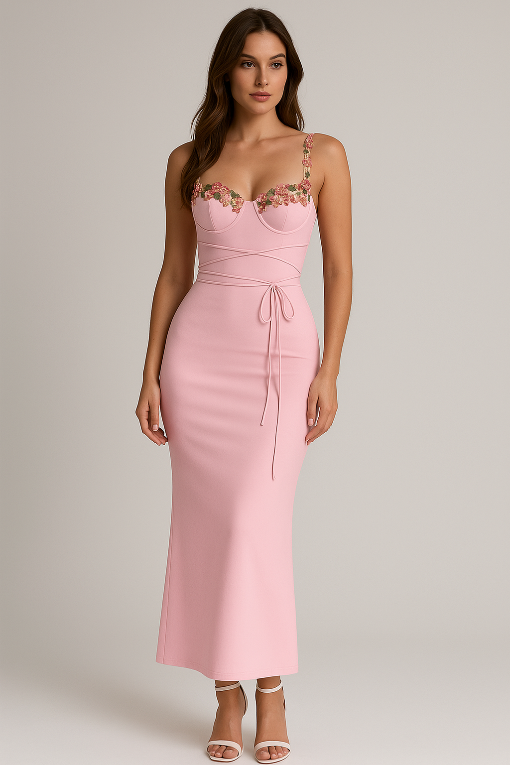 NOUVEAU RICHE Figurbetontes Maxikleid Mit Rückenfrei Und Patchwork-Print Rosa