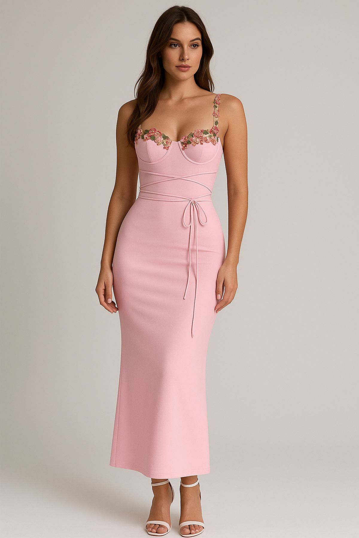 NOUVEAU RICHE Figurbetontes Maxikleid Mit Rückenfrei Und Patchwork-Print Rosa