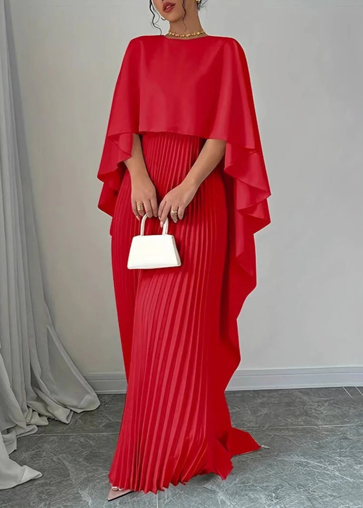 NOUVEAU RICHE Maxikleid Mit Fledermausärmeln Und Hohem Hals Für Abende Rot