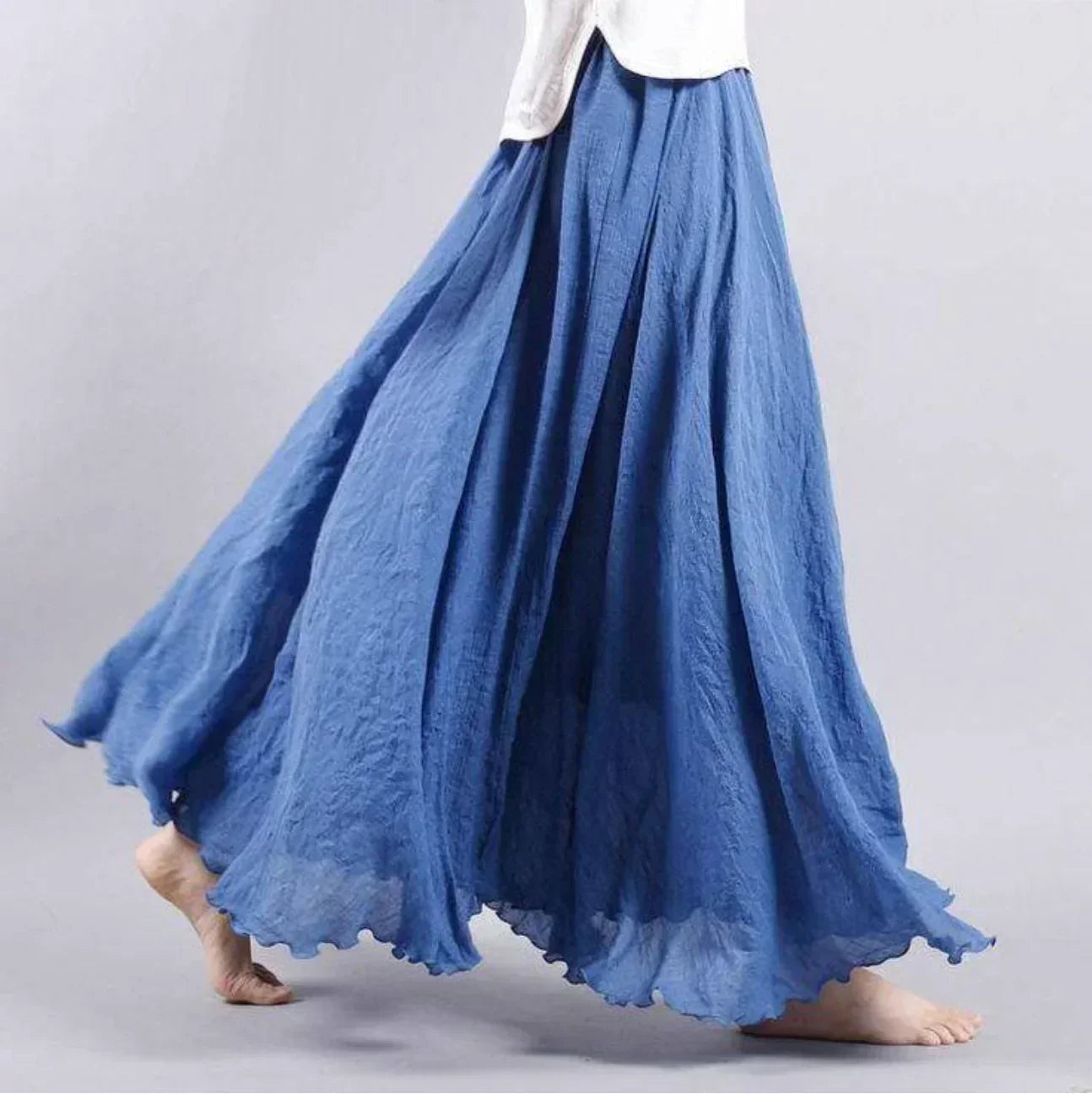 NOUVEAU RICHE Maxirock Für Damen Mit Fließender Passform Und Gekräuselter Textur Aus Atmungsaktiver Mischung Im Boho-Stil Blau