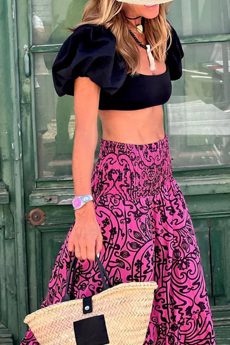 NOUVEAU RICHE Maxirock Für Damen Mit Fließendem Schnitt Lange Länge Elastische Taille Auffälliges Muster Elegantes Design Ideal Für Freizeit Und Anlass