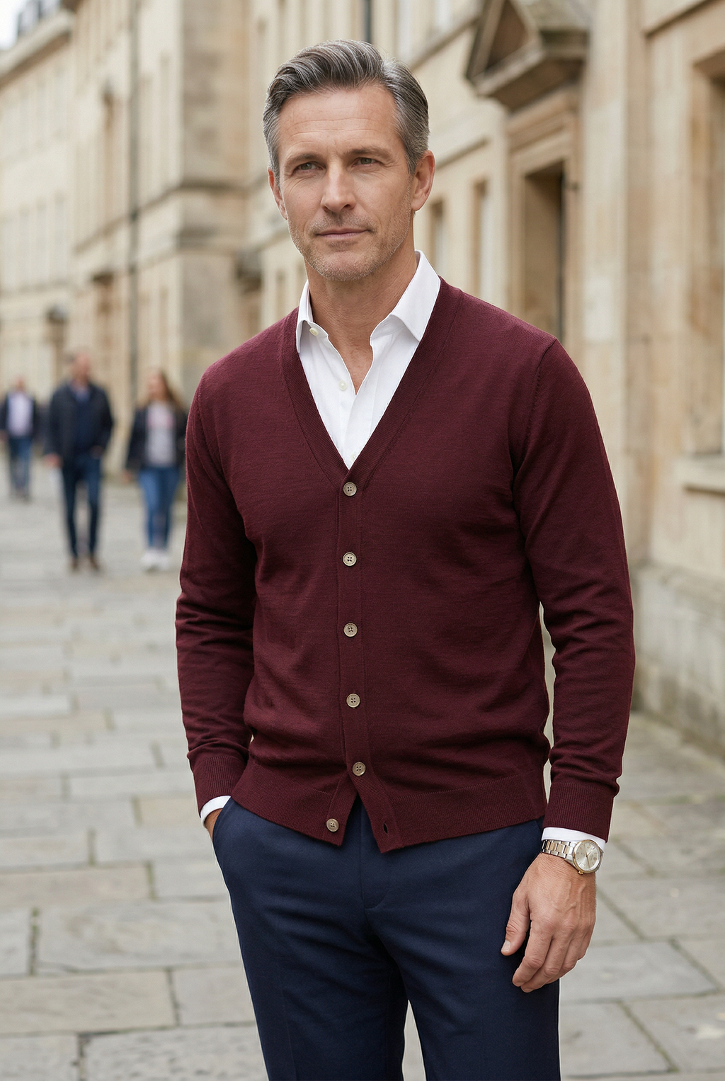 NOUVEAU RICHE Calico | Herren Cardigan mit Knopfleiste und V-Ausschnitt
