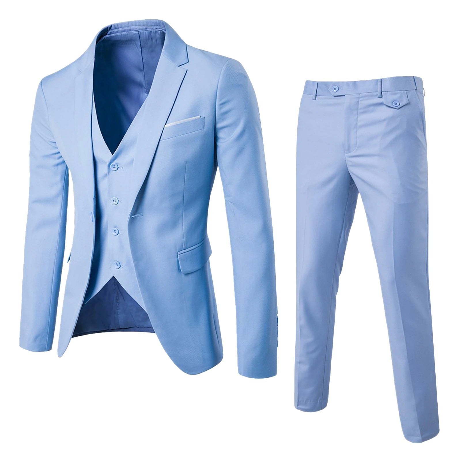 NOUVEAU RICHE Elegante 3-teilige Business-Anzüge für Herren – Hochwertige Anzüge für formelle Anlässe und Büro-Outfits Hellblau
