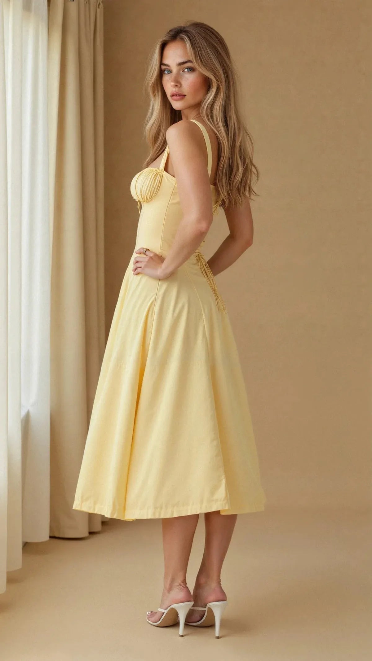 NOUVEAU RICHE Verstellbares Herzförmiges Midi-Taillenkleid mit Korsettrücken
