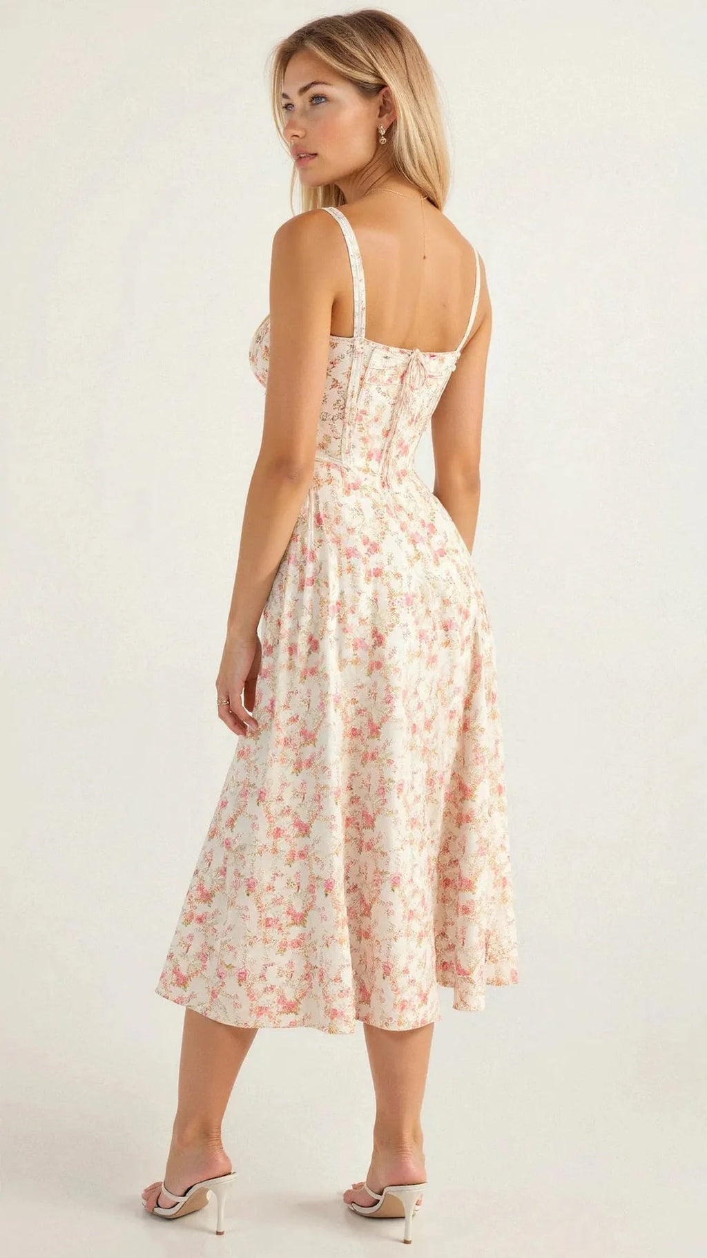 NOUVEAU RICHE Verstellbares Herzförmiges Midi-Taillenkleid mit Korsettrücken