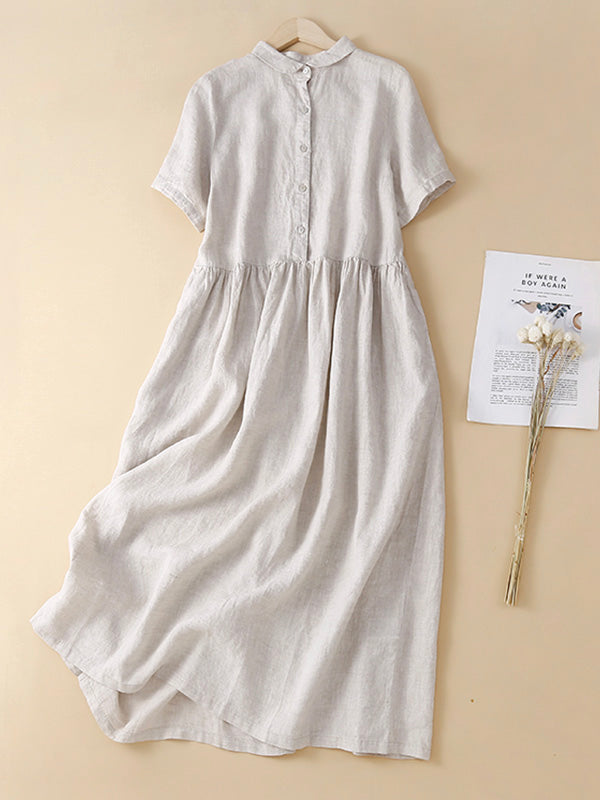 NOUVEAU RICHE Midikleid Aus Baumwolle Und Leinen Mit Revers Und Knopfleiste In Größe M Für Eine Entspannte Silhouette Beige