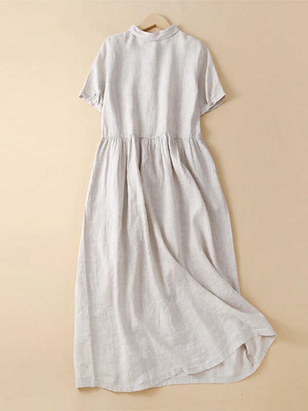 NOUVEAU RICHE Midikleid Aus Baumwolle Und Leinen Mit Revers Und Knopfleiste In Größe M Für Eine Entspannte Silhouette