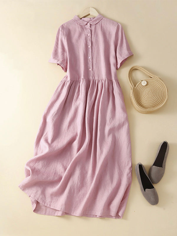 NOUVEAU RICHE Midikleid Aus Baumwolle Und Leinen Mit Revers Und Knopfleiste In Größe M Für Eine Entspannte Silhouette Rosa