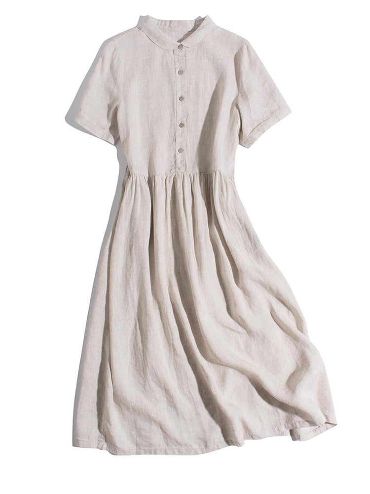 NOUVEAU RICHE Midikleid Aus Baumwolle Und Leinen Mit Revers Und Knopfleiste In Größe M Für Eine Entspannte Silhouette