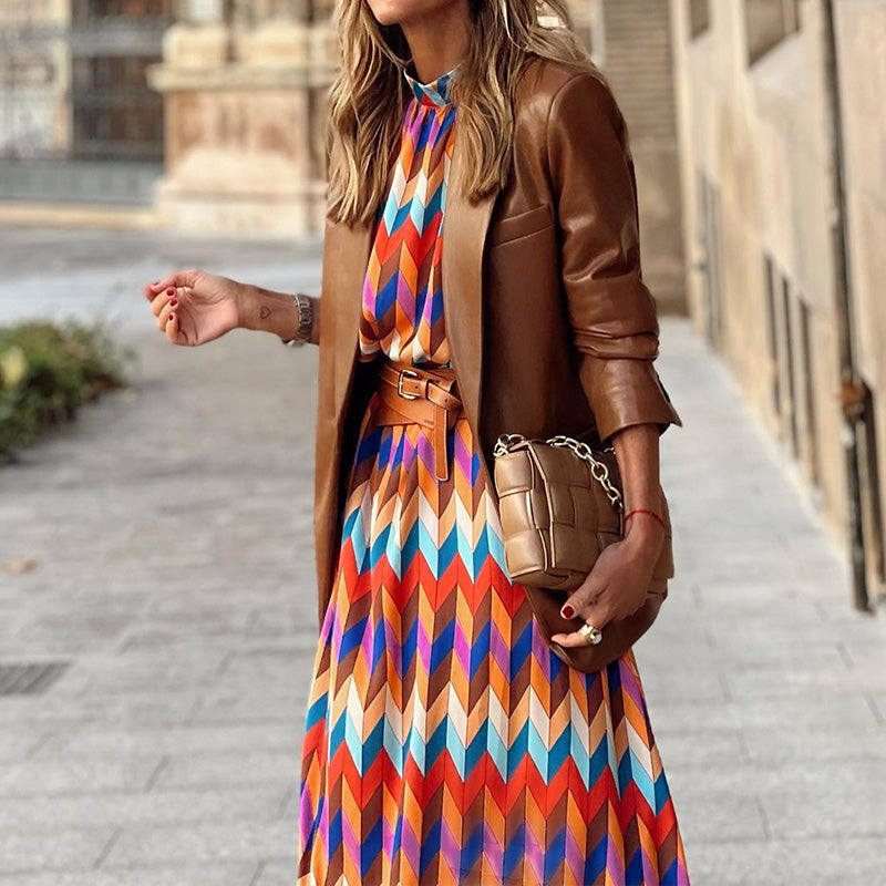 NOUVEAU RICHE Midikleid mit Farbigen Print für Damen im Sommer Stil – Bequemes und Atmungsaktives Kleid in Verschiedenen Größen