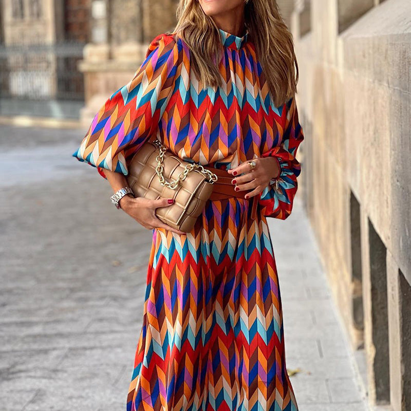NOUVEAU RICHE Midikleid mit Farbigen Print für Damen im Sommer Stil – Bequemes und Atmungsaktives Kleid in Verschiedenen Größen