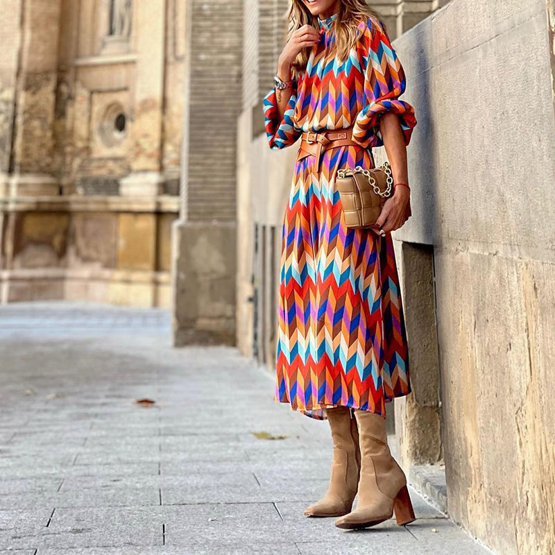 NOUVEAU RICHE Midikleid mit Farbigen Print für Damen im Sommer Stil – Bequemes und Atmungsaktives Kleid in Verschiedenen Größen
