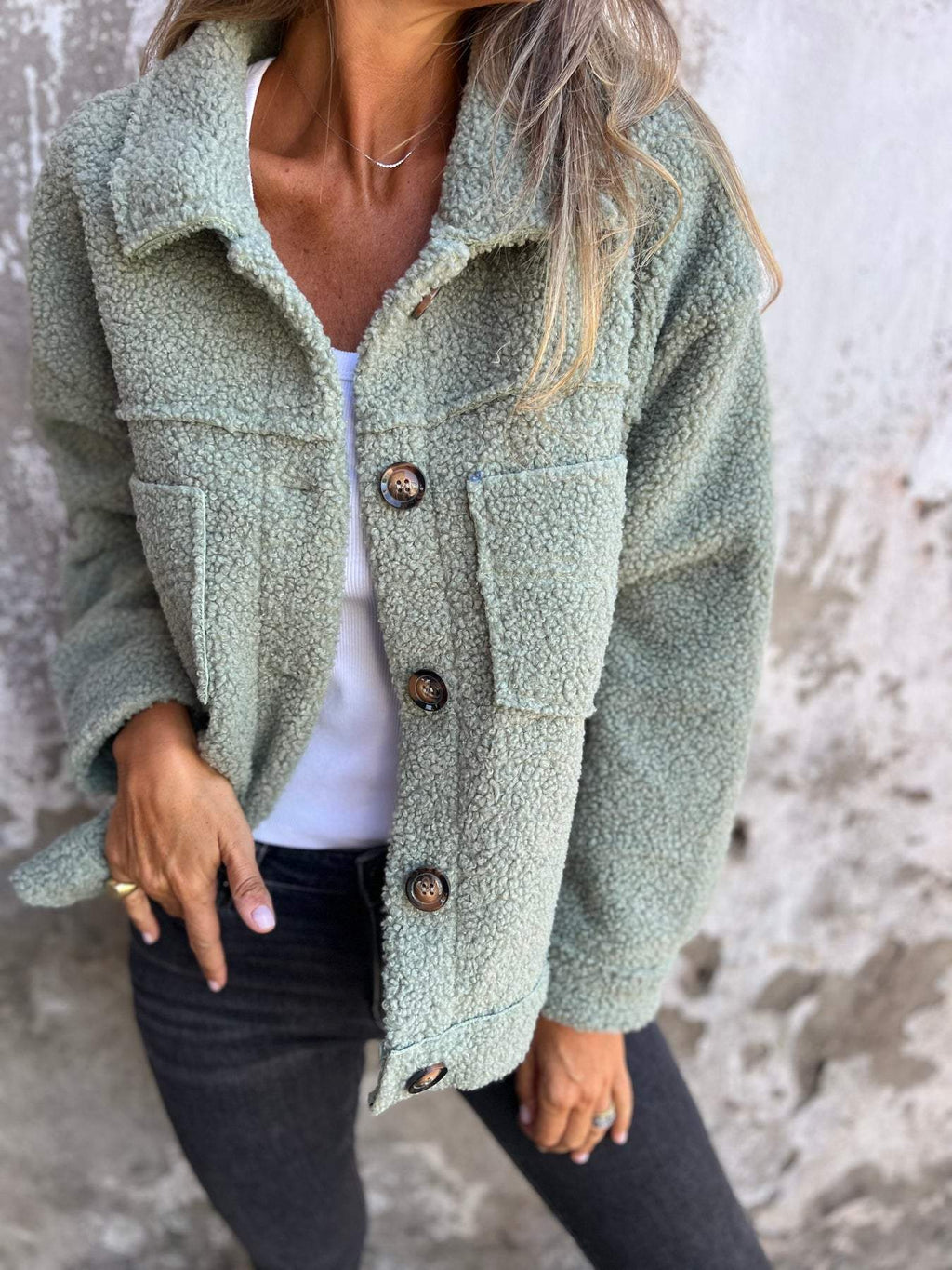 NOUVEAU RICHE Damen Herbstjacke Warm Gehalten Rucksack Handlich Stoff Angenehm Grün