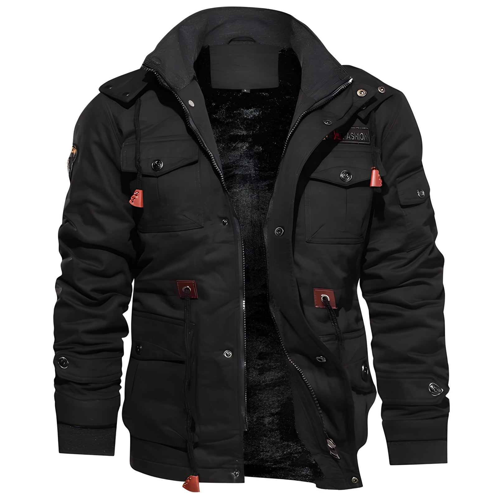 NOUVEAU RICHE Gefütterte Militärjacke Mit Kapuze Und Viel Stauraum Schwarz