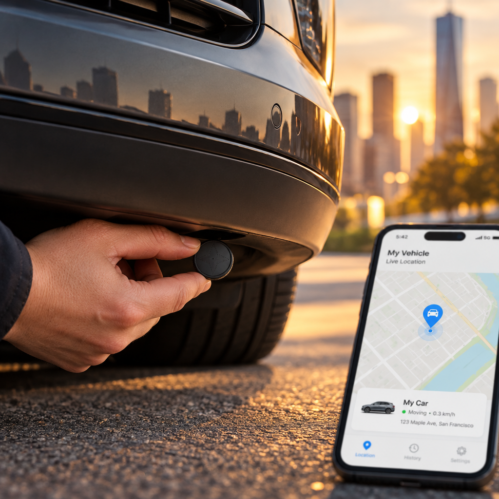 NOUVEAU RICHE Magnetischer Mini-GPS-Tracker – GPS-Ortung für Auto & Wertsachen mit starkem Magnet, Bewegungsalarm, App