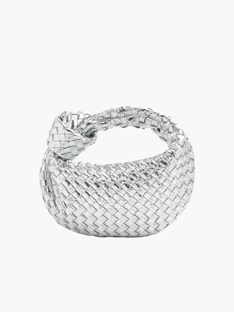 NOUVEAU RICHE Minitasche Aus Kunstleder Mit Geflochtenem Knoten Für Elegante Abendlooks Silber Einheitsgröße