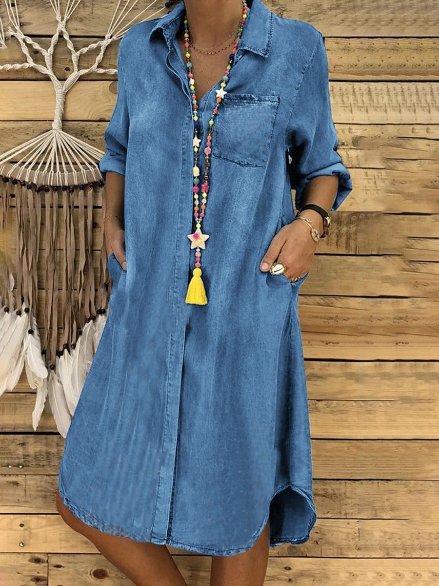 NOUVEAU RICHE Mechi | Elegantes und lässiges Jeans hemdkleid Blau