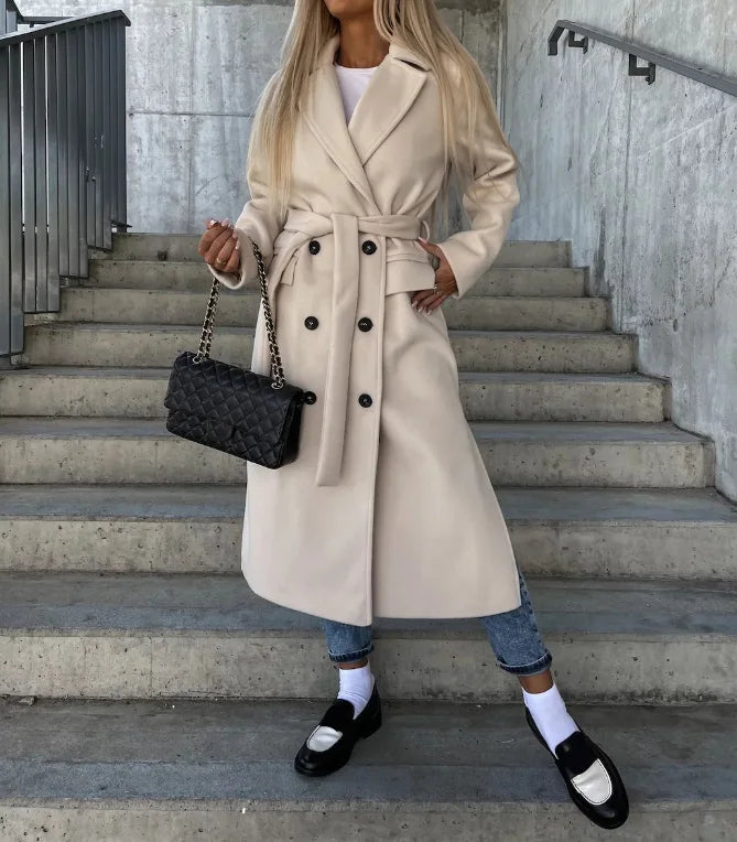 NOUVEAU RICHE Damen Zweireiher Mantel Zeitloser Struktur Revers Eleganz