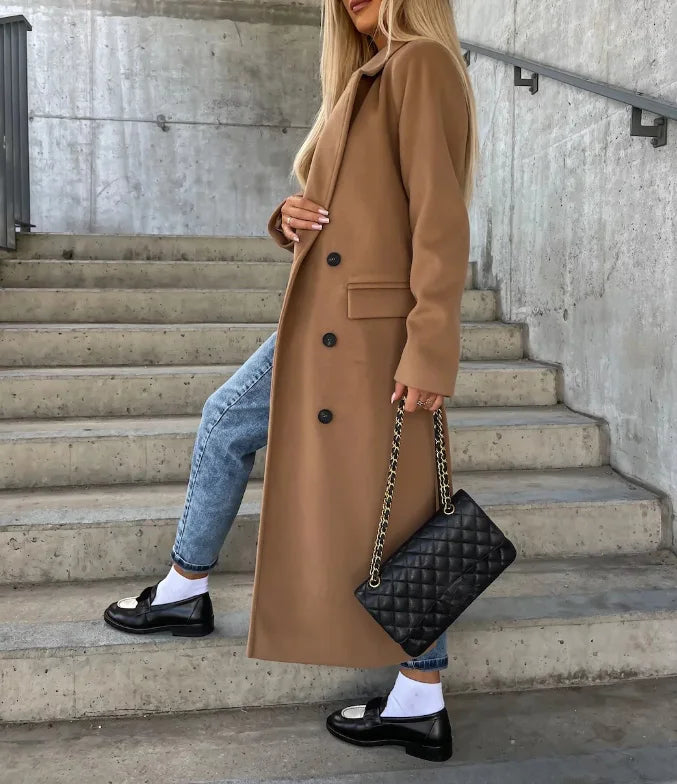 NOUVEAU RICHE Damen Zweireiher Mantel Zeitloser Struktur Revers Eleganz