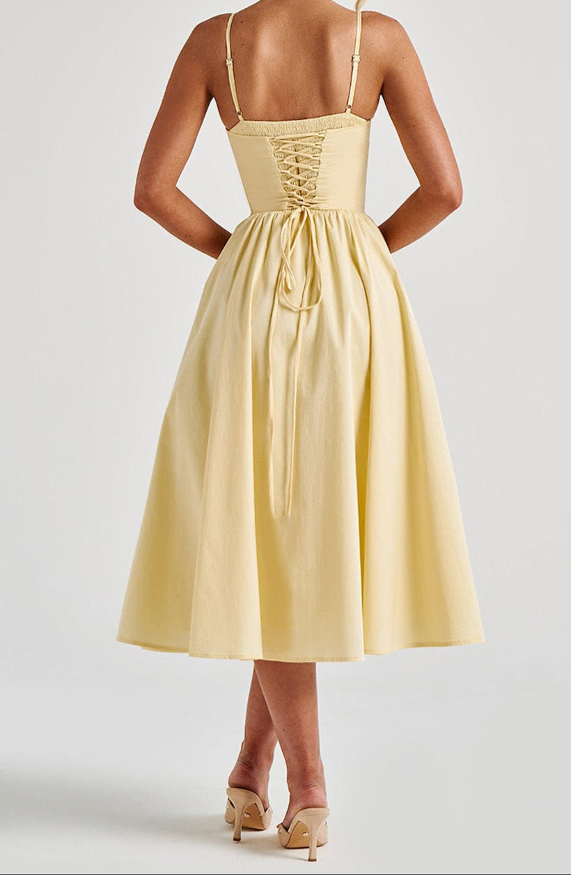NOUVEAU RICHE Zitronengelb Midi Kleid Mit Herz Ausschnitt Und Korsett