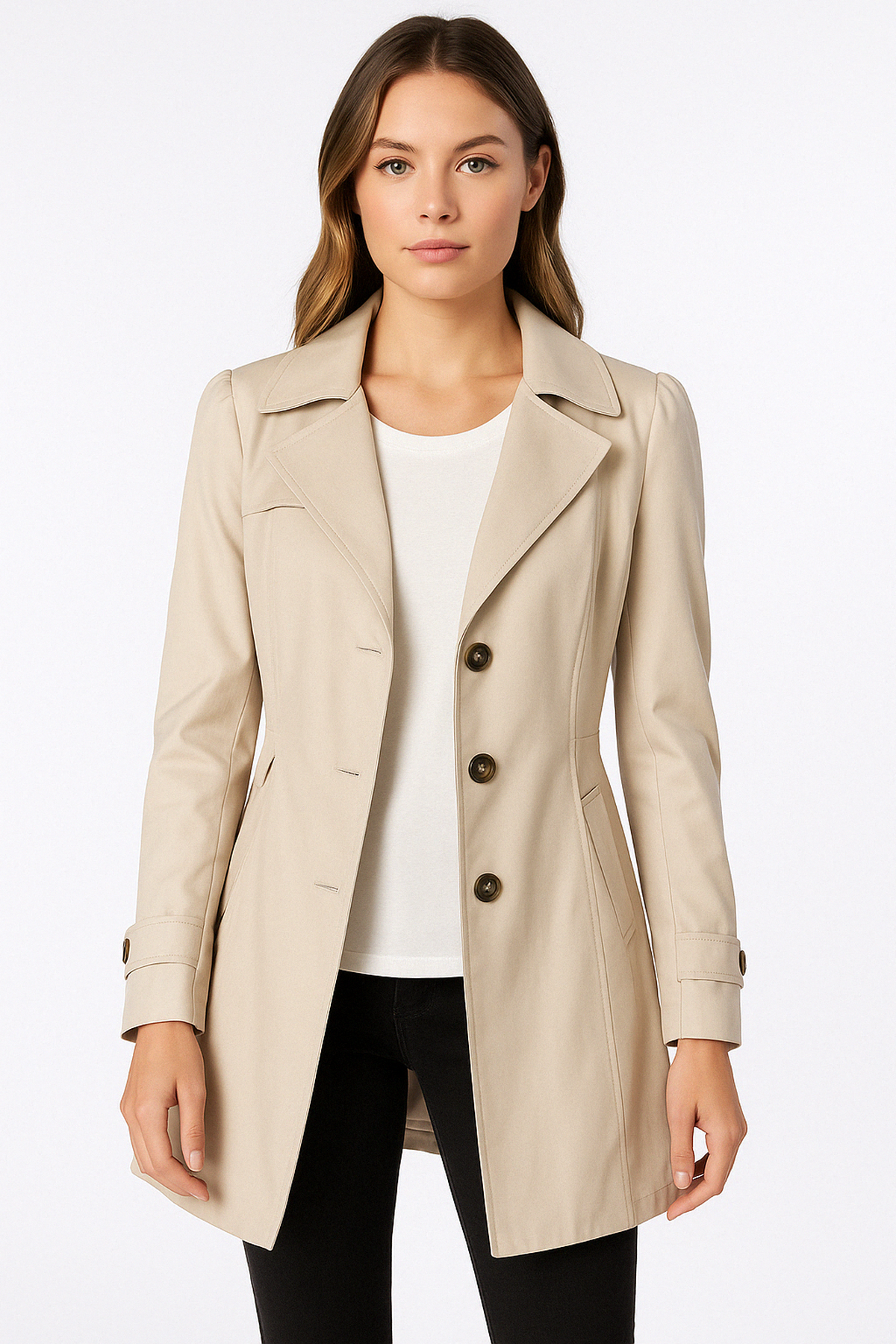 NOUVEAU RICHE Mittellanger Klassischer Trenchcoat Für Alltag Und Anlässe Beige