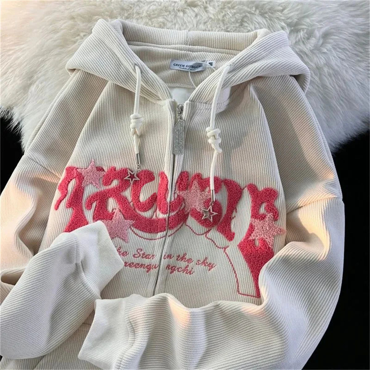 NOUVEAU RICHE Frauen Zip Up Hoodies Mode Harajuku Y2K Langarm Hoodie