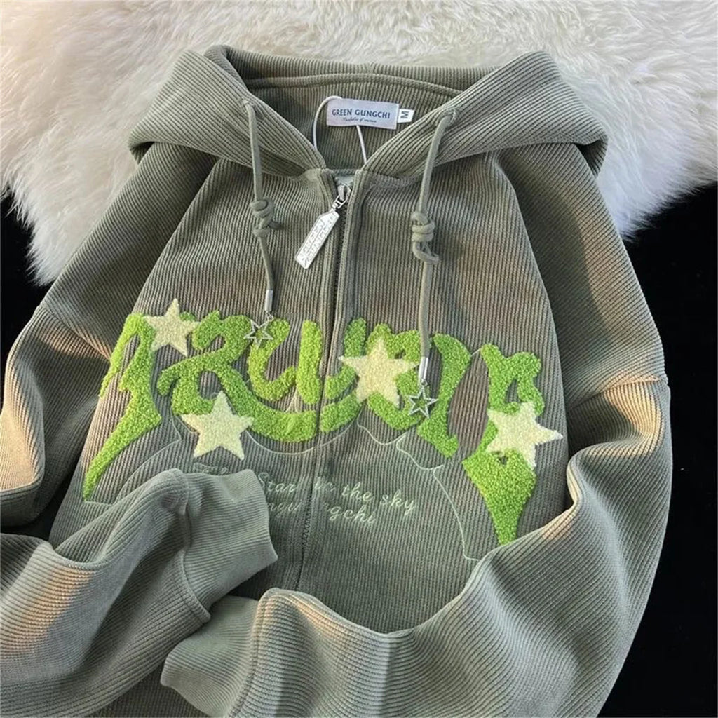NOUVEAU RICHE Frauen Zip Up Hoodies Mode Harajuku Y2K Langarm Hoodie