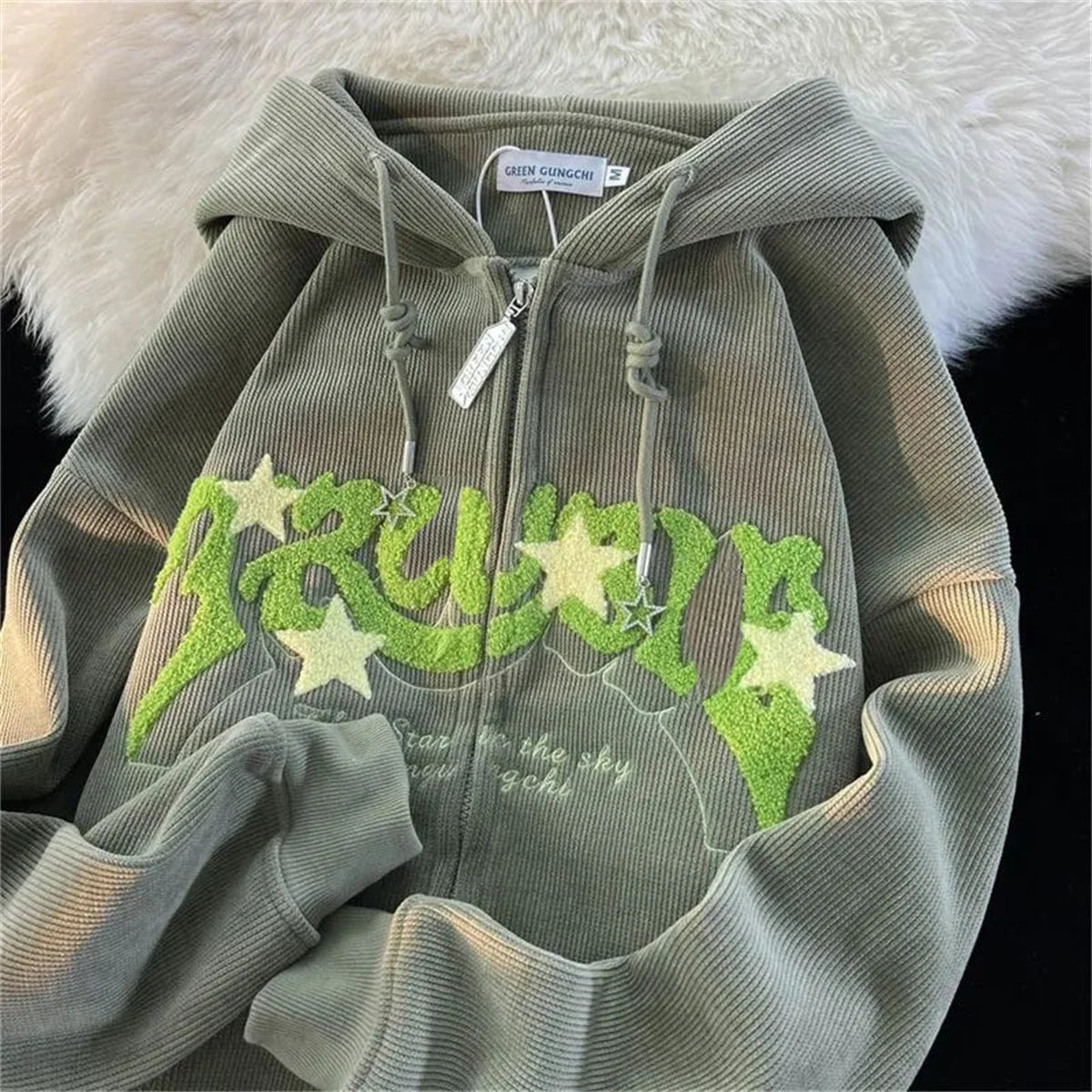 NOUVEAU RICHE Frauen Zip Up Hoodies Mode Harajuku Y2K Langarm Hoodie