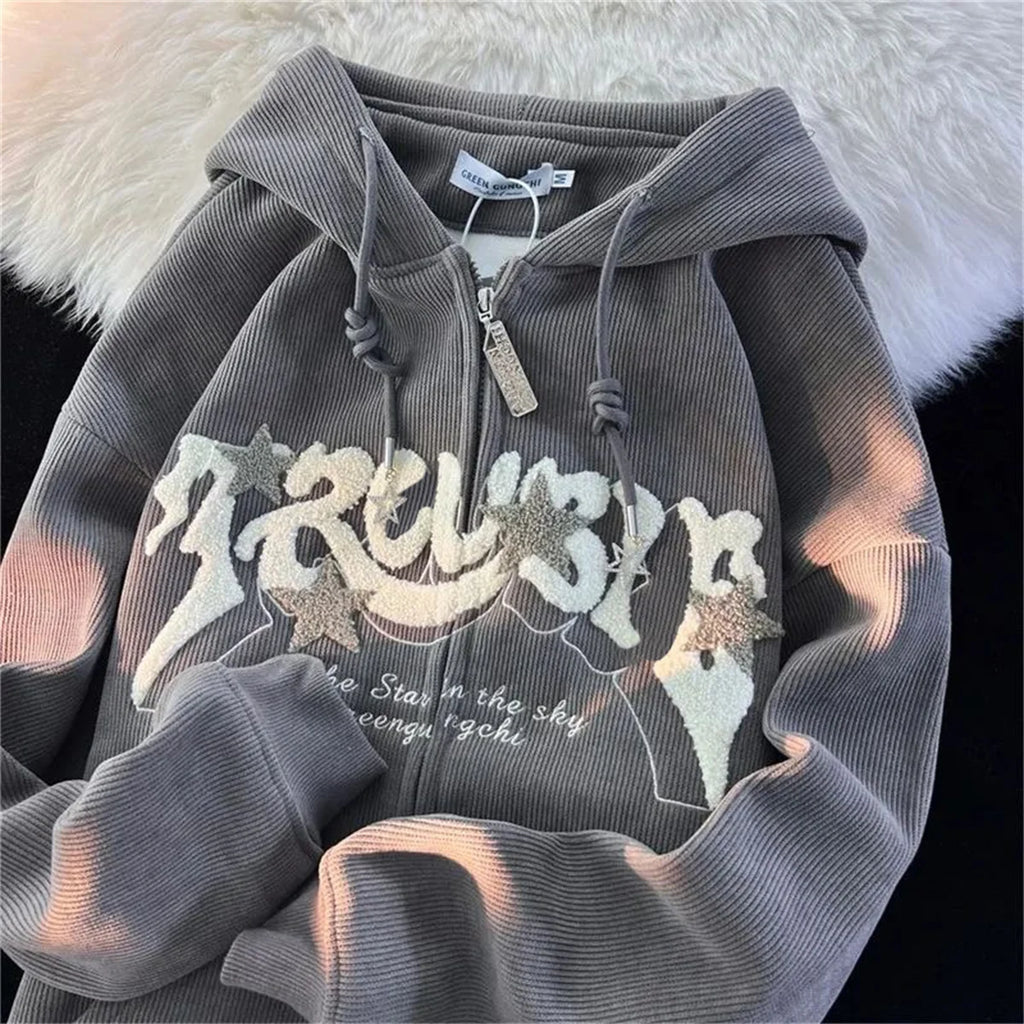 NOUVEAU RICHE Frauen Zip Up Hoodies Mode Harajuku Y2K Langarm Hoodie