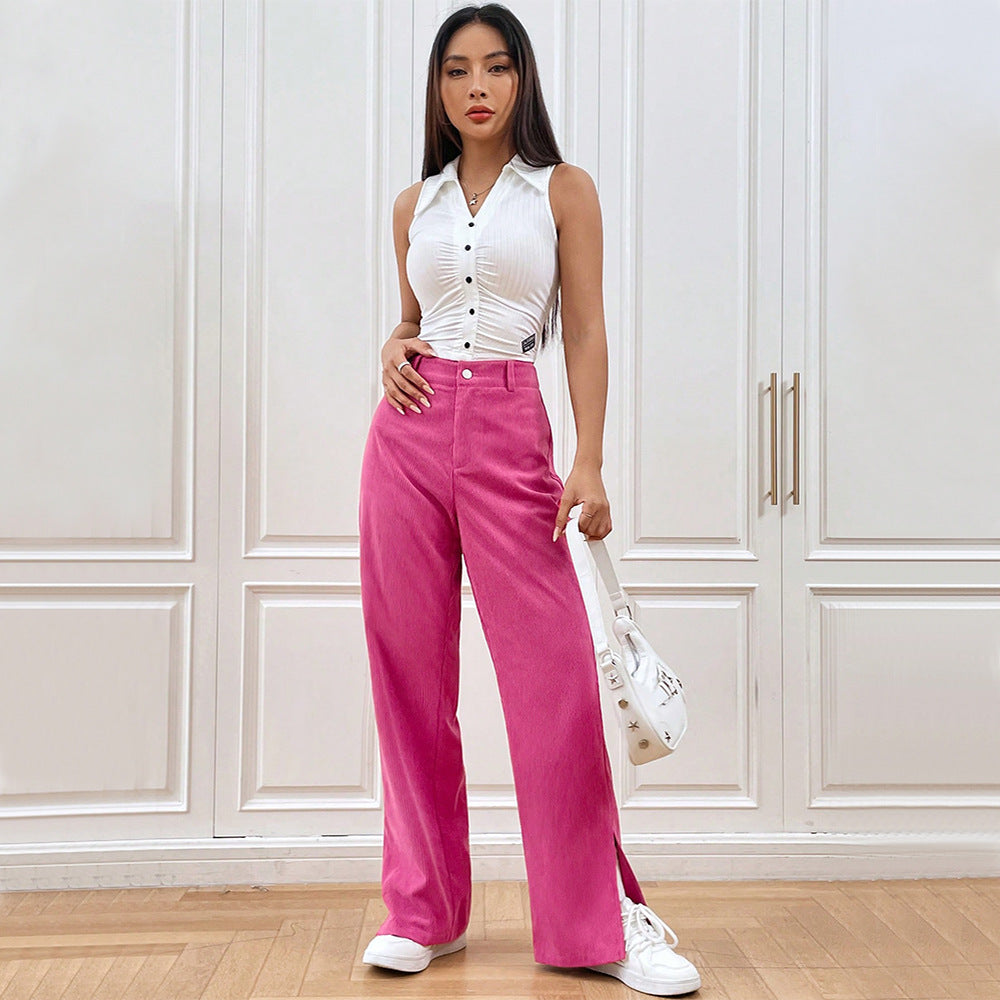 NOUVEAU RICHE Damen Modische Cordhose für Damen Weites Bein Breite Schnitt