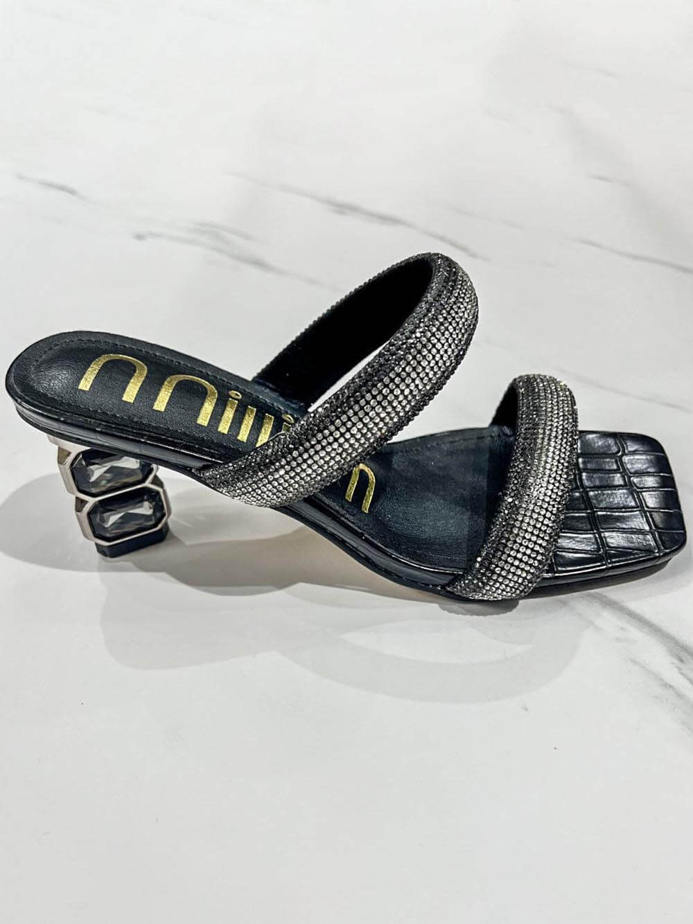 NOUVEAU RICHE Modische Strass Sandalen Mit Hohem Absatz Elegante Glamourösen Damen Schuhe Für Besondere Anlässe Schwarz