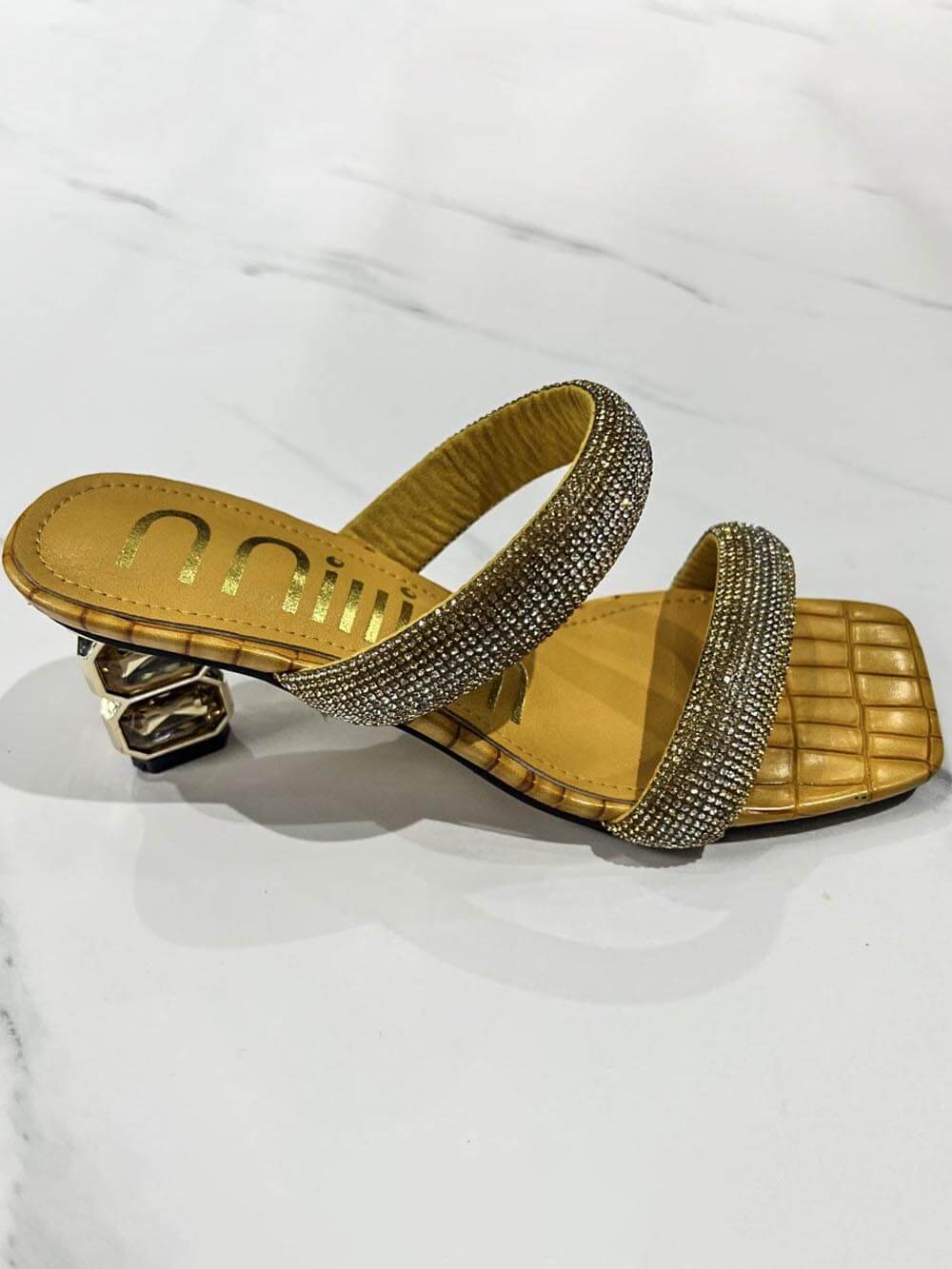 NOUVEAU RICHE Modische Strass Sandalen Mit Hohem Absatz Elegante Glamourösen Damen Schuhe Für Besondere Anlässe Gelb