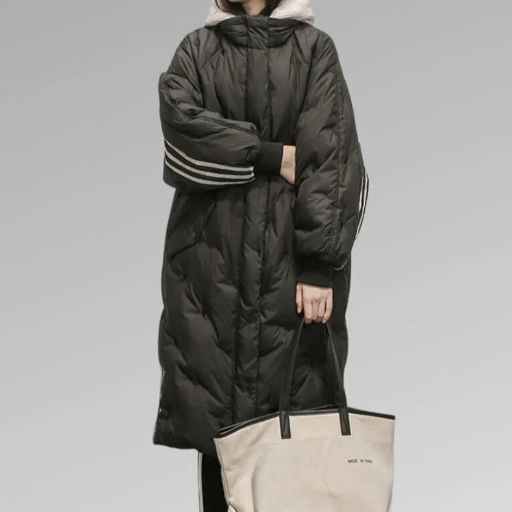 NOUVEAU RICHE Damen Oversized Gesteppt Winter Langer Jacke Schnitt Schwarz