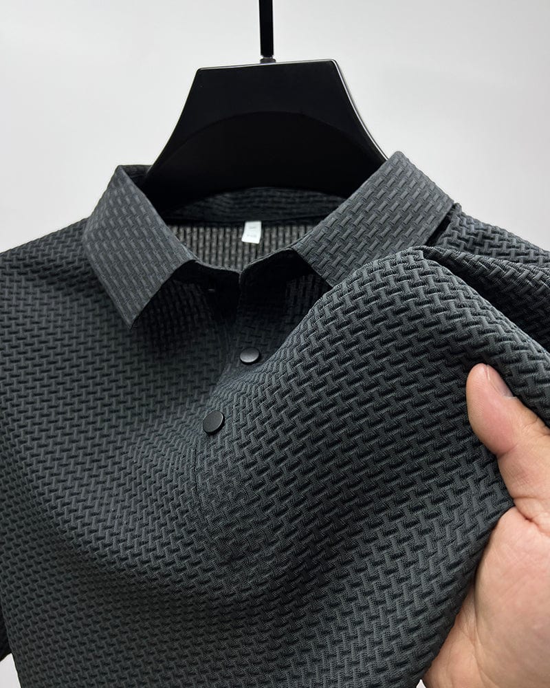 NOUVEAU RICHE Beya | Herren Polohemd – Markante Struktur, Leichtes Material & Business-Casual Stil Grau
