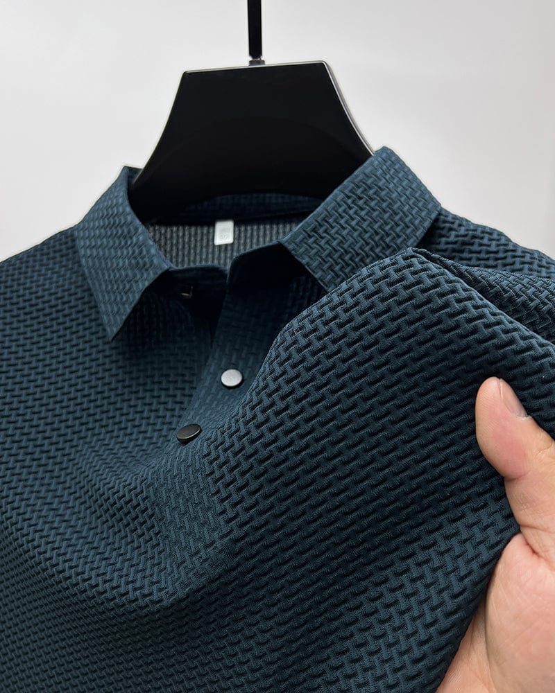 NOUVEAU RICHE Beya | Herren Polohemd – Markante Struktur, Leichtes Material & Business-Casual Stil Marineblau