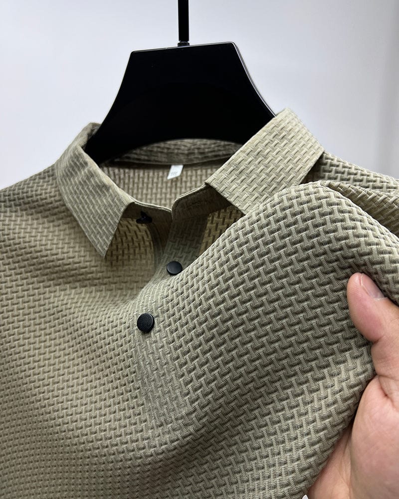 NOUVEAU RICHE Beya | Herren Polohemd – Markante Struktur, Leichtes Material & Business-Casual Stil Beige
