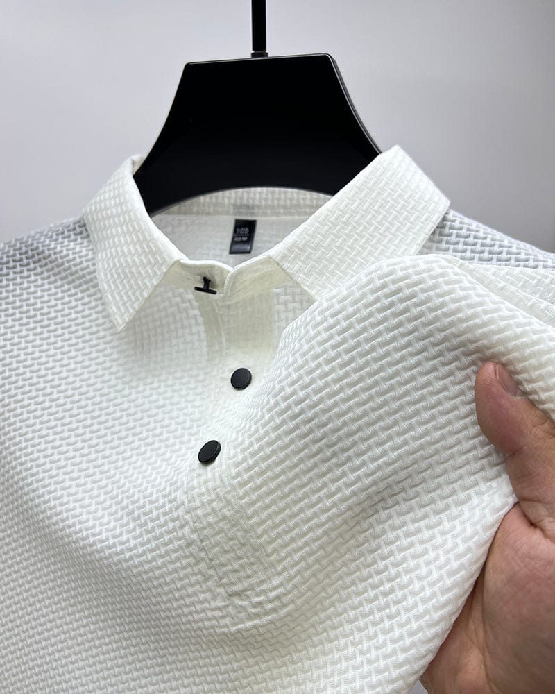 NOUVEAU RICHE Beya | Herren Polohemd – Markante Struktur, Leichtes Material & Business-Casual Stil Weiß