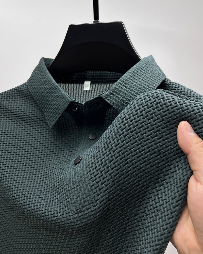 NOUVEAU RICHE Beya | Herren Polohemd – Markante Struktur, Leichtes Material & Business-Casual Stil Dunkelgrün