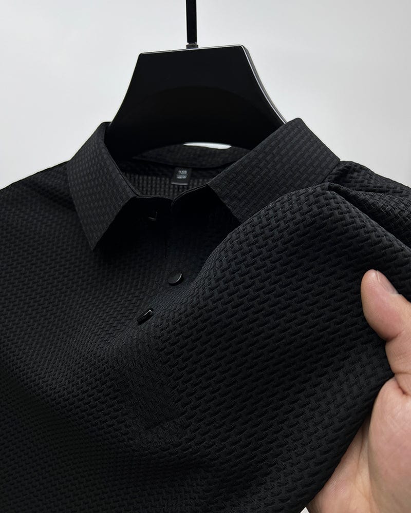 NOUVEAU RICHE Beya | Herren Polohemd – Markante Struktur, Leichtes Material & Business-Casual Stil Schwarz