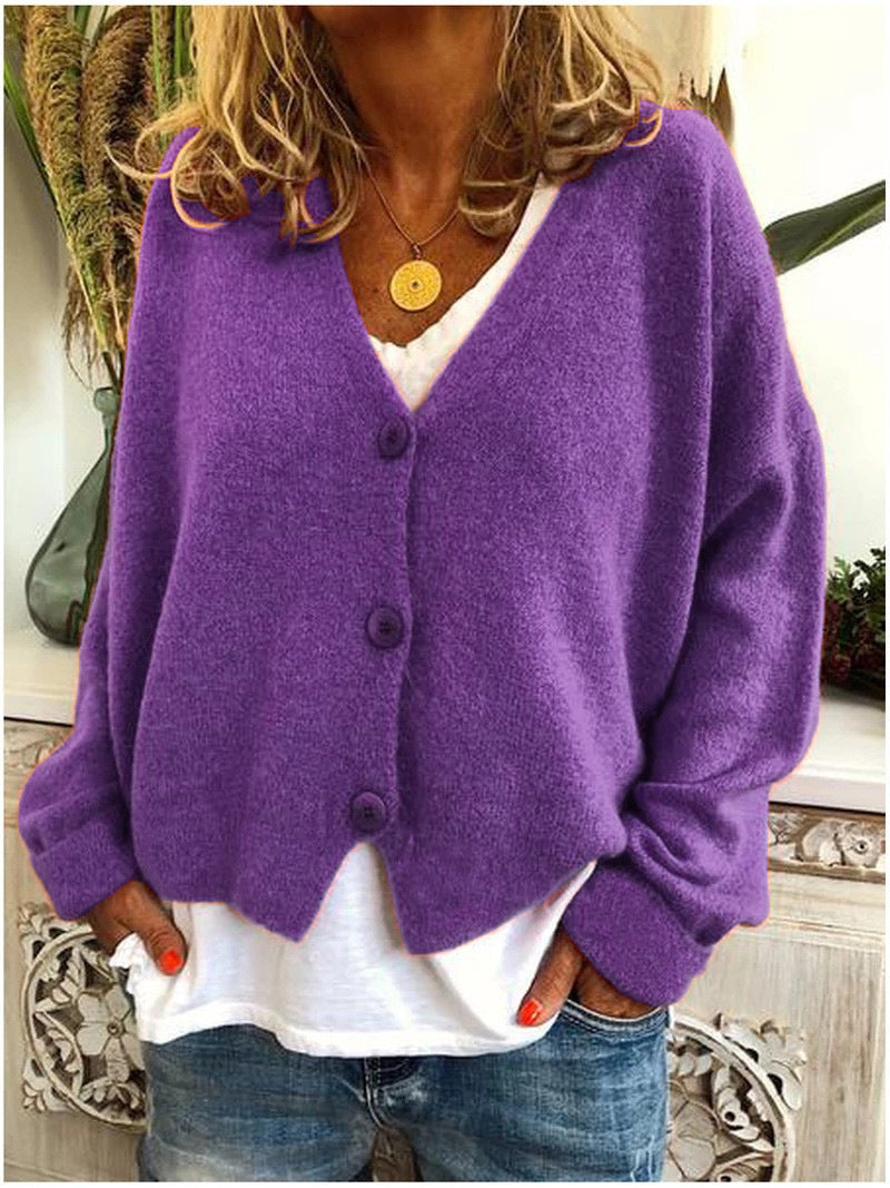 Damaris | Damen Strickjacke | V-Ausschnitt Langarm mit Knöpfen