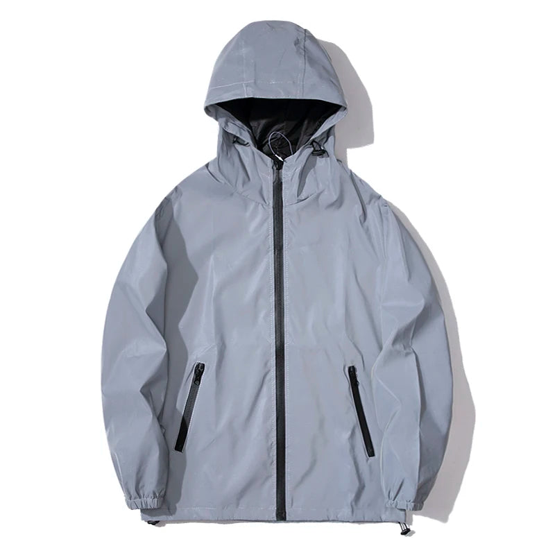 NOUVEAU RICHE Männer Nachtreflektierende Jacken Doppelter Windbreaker Grau