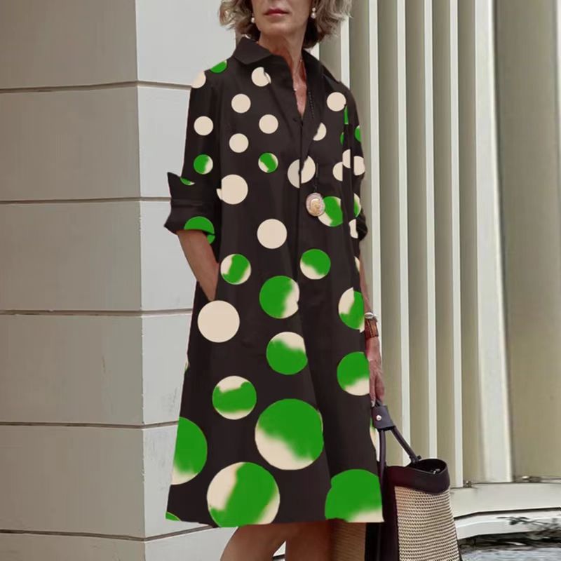 NOUVEAU RICHE Alltagslook Polokleid Mit Atmungsaktiver Stretch Passform Grün gepunktet