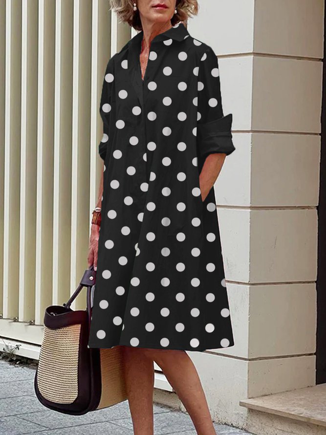 NOUVEAU RICHE Alltagslook Polokleid Mit Atmungsaktiver Stretch Passform Schwarz gepunktet