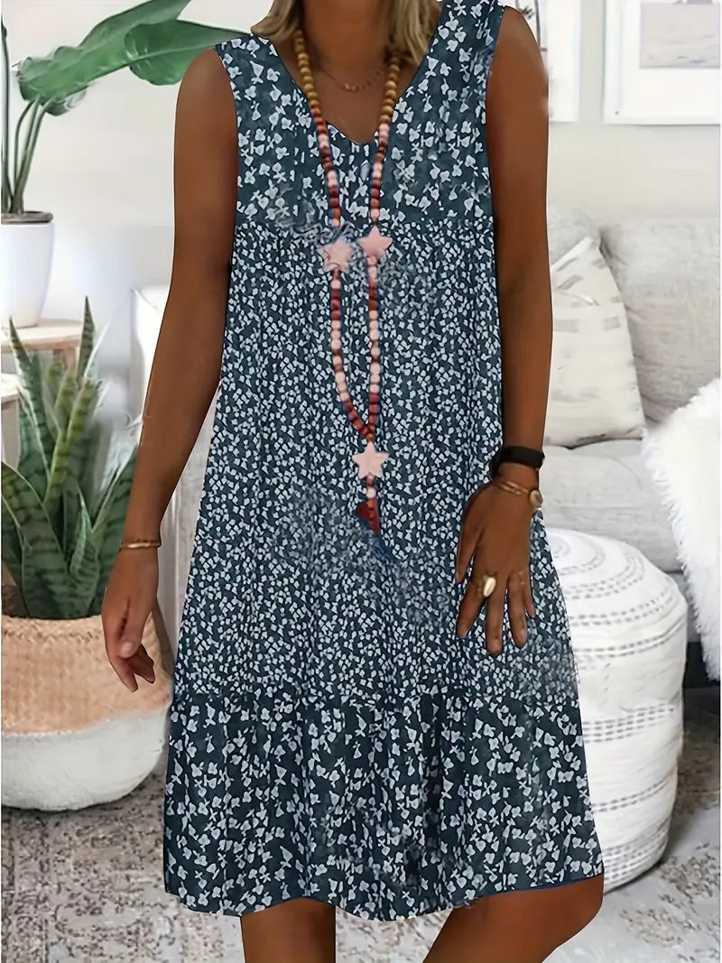 NOUVEAU RICHE Ärmelloses Sommerkleid Mit V Ausschnitt Und Blumenmuster Blau